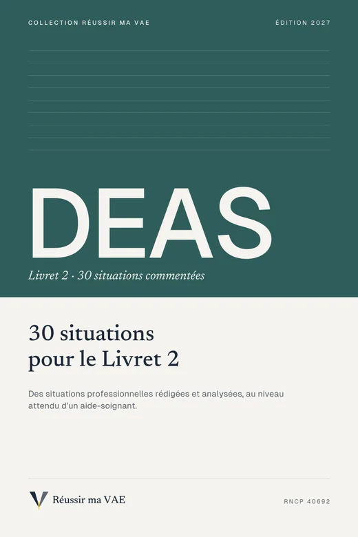 Couverture du guide Réussir sa VAE : DEAS · Livret 2, 30 situations commentées