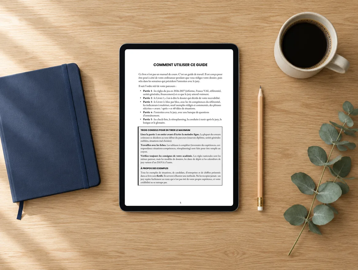 Une page du guide affichée sur une tablette