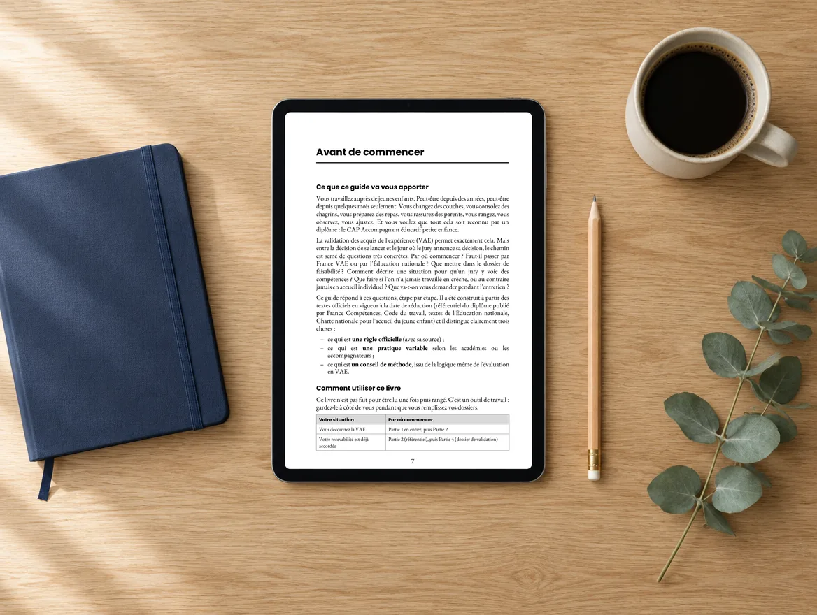 Une page du guide affichée sur une tablette